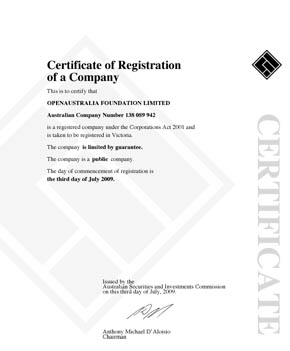 Certificate of Registration of OpenAustralia Foundation Limited