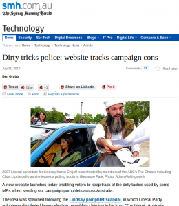 Screenshot of SMH article on ElectionLeaflets.org.au